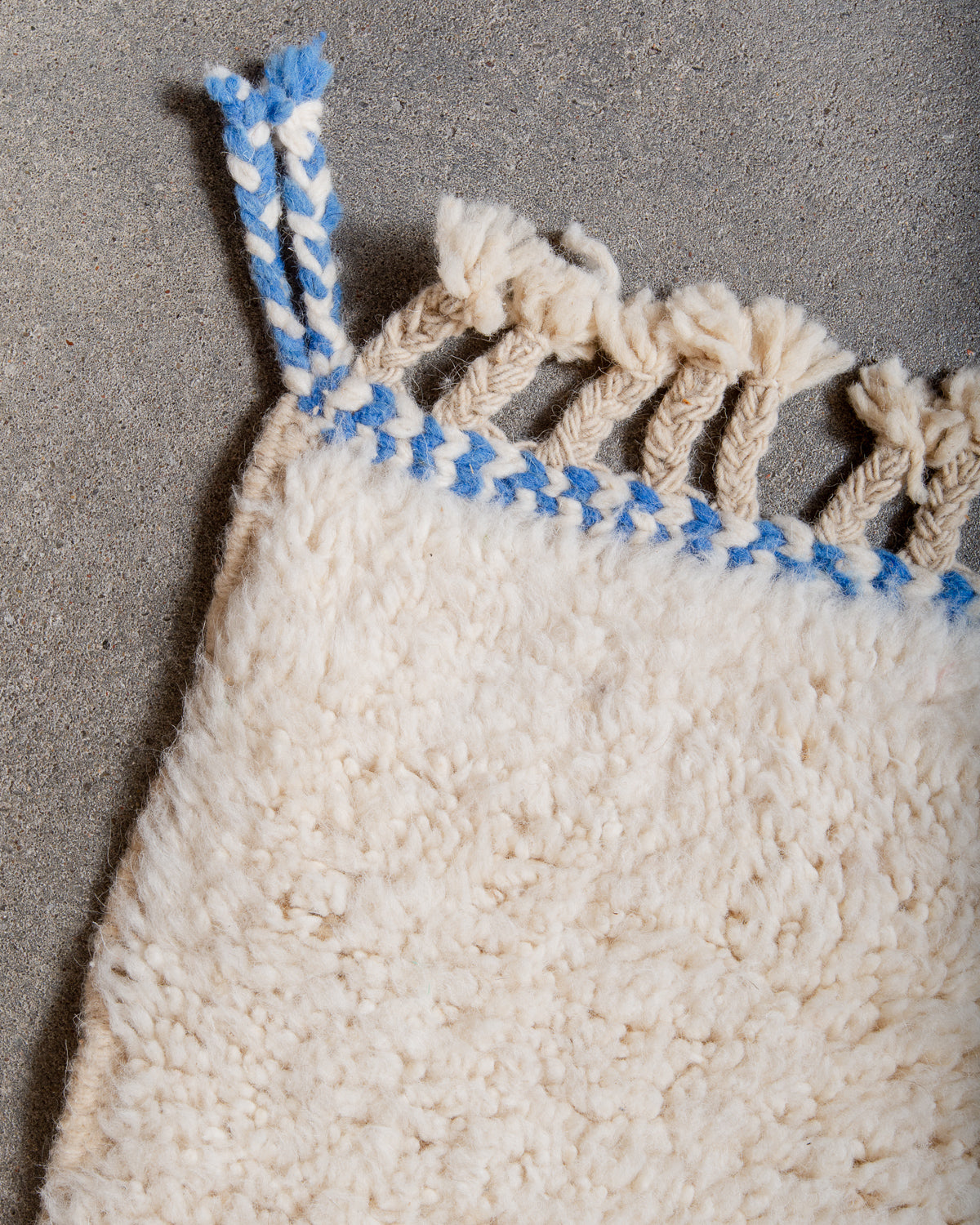 Modern, designer, handcrafted Berber rug from Morocco. Beniourain carpet with beautiful colours and patterns and fluffy wool texture.